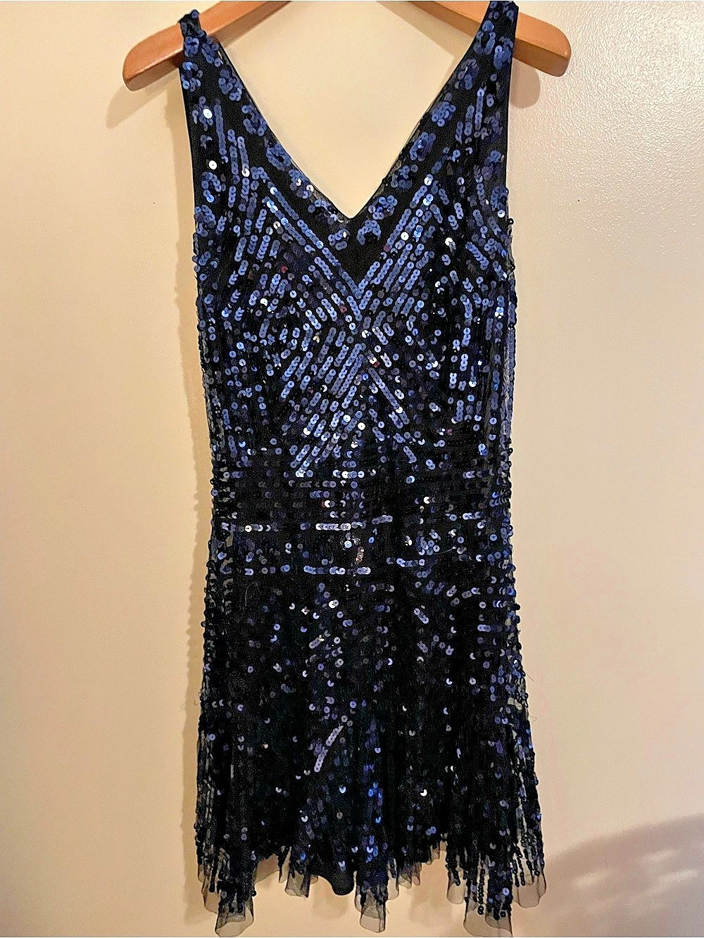 Free People Sequin Mini Dress in Black & Blue Size M